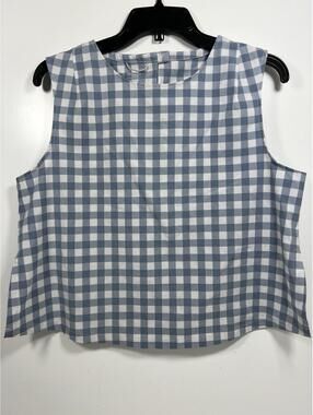 Wayre Boxy Shift & Snap Tank Sz M Blue Plaid Travel Top Preppy Quiet